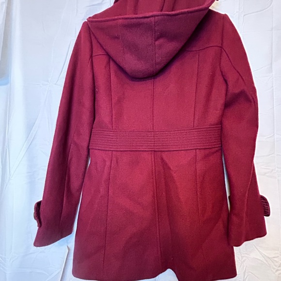 NWT Kennith Cole New York Women’s Size 2 Cranberry Wool Blend Coat W/ Hood - Picture 4 of 6